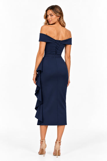 Sheath-Column Tea Length Elastic Cloth Wedding Guest Dress CG0387 - Dark Navy - COCOMELODY