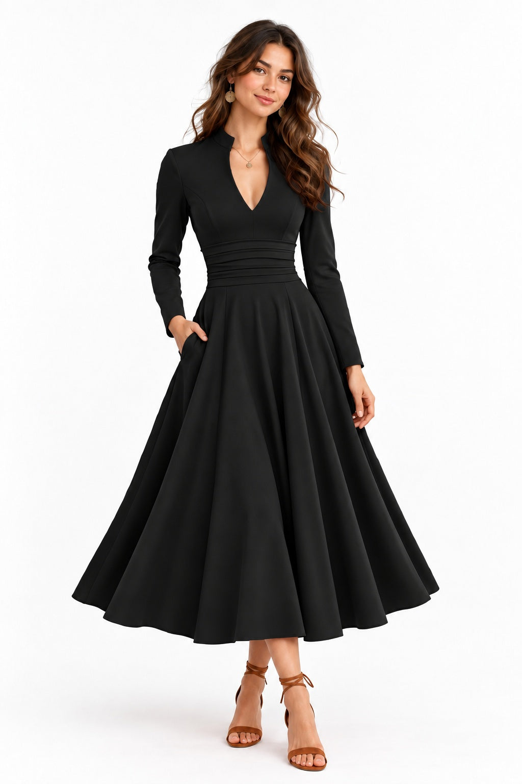 A-Line Tea Length Elastic Cloth Wedding Guest Dress CG0389 - Black - COCOMELODY