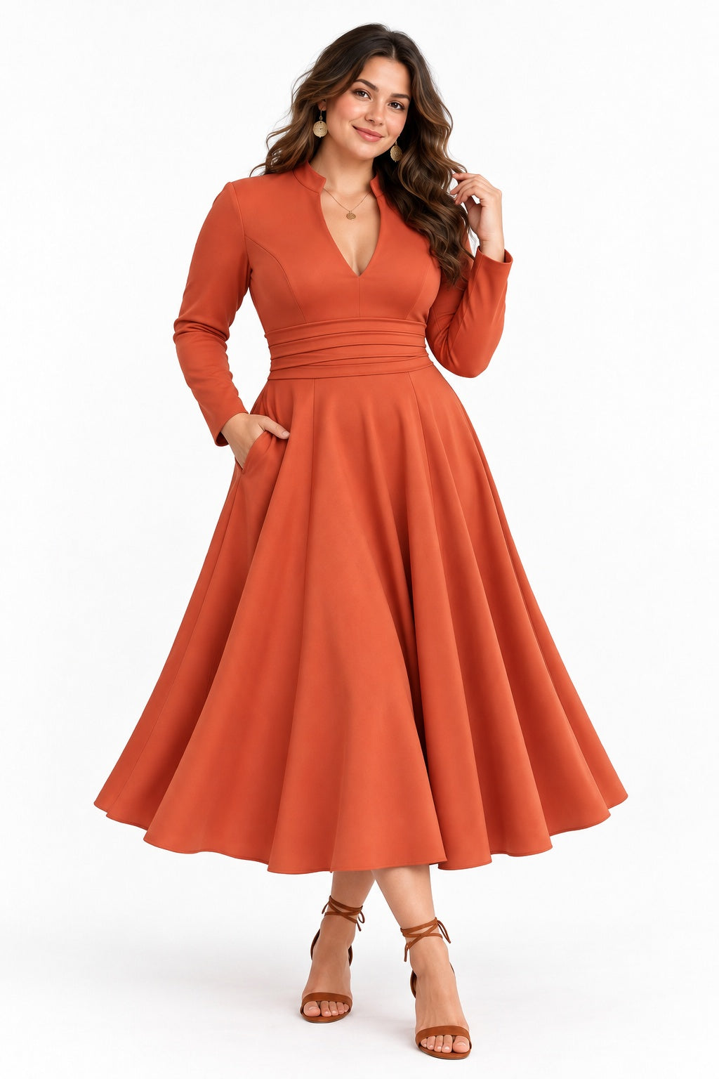A-Line Tea Length Elastic Cloth Wedding Guest Dress CG0389 - Coral - COCOMELODY