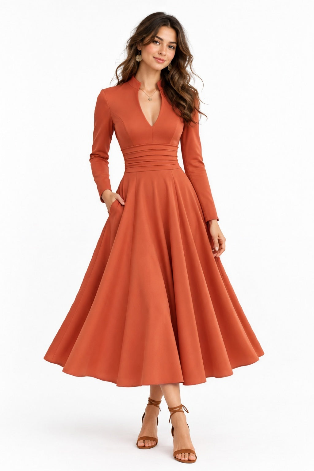 A-Line Tea Length Elastic Cloth Wedding Guest Dress CG0389 - Coral - COCOMELODY