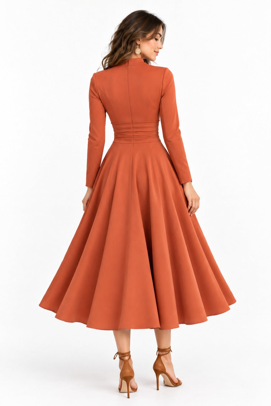 A-Line Tea Length Elastic Cloth Wedding Guest Dress CG0389 - Coral - COCOMELODY