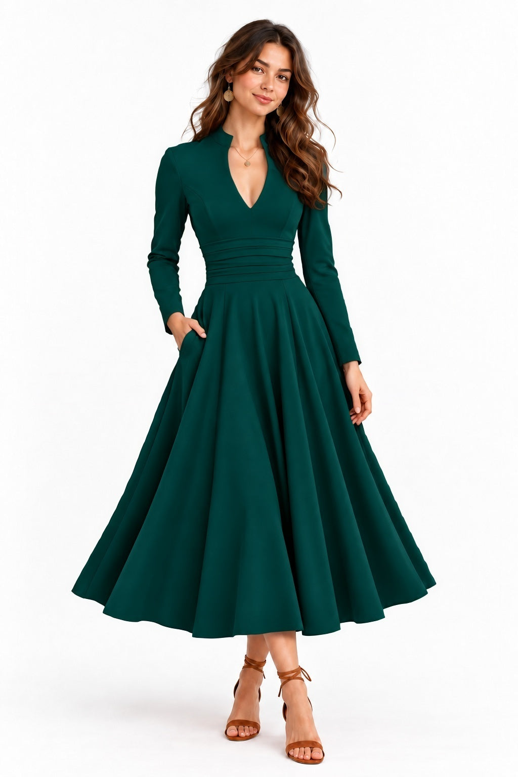A-Line Tea Length Elastic Cloth Wedding Guest Dress CG0389 - Hunter Green - COCOMELODY