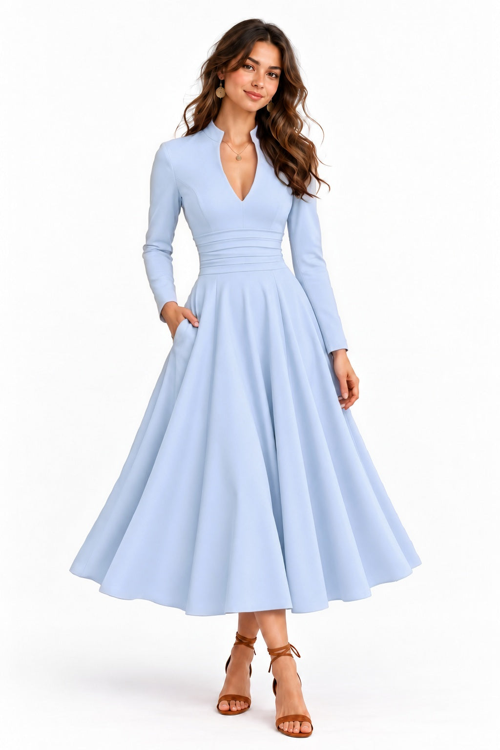 A-Line Tea Length Elastic Cloth Wedding Guest Dress CG0389 - Light Blue - COCOMELODY
