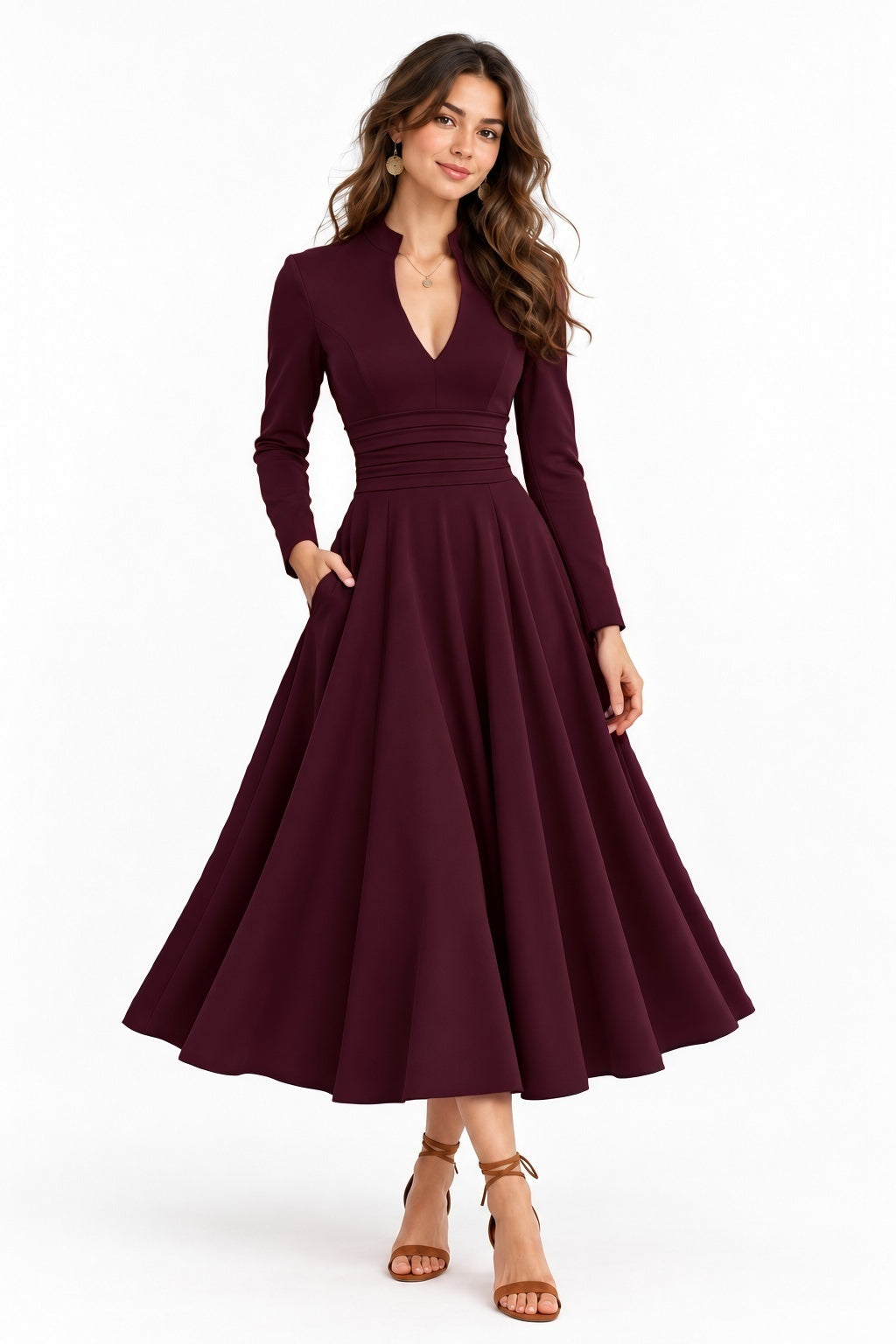 A-Line Tea Length Elastic Cloth Wedding Guest Dress CG0389 - Mulberry - COCOMELODY
