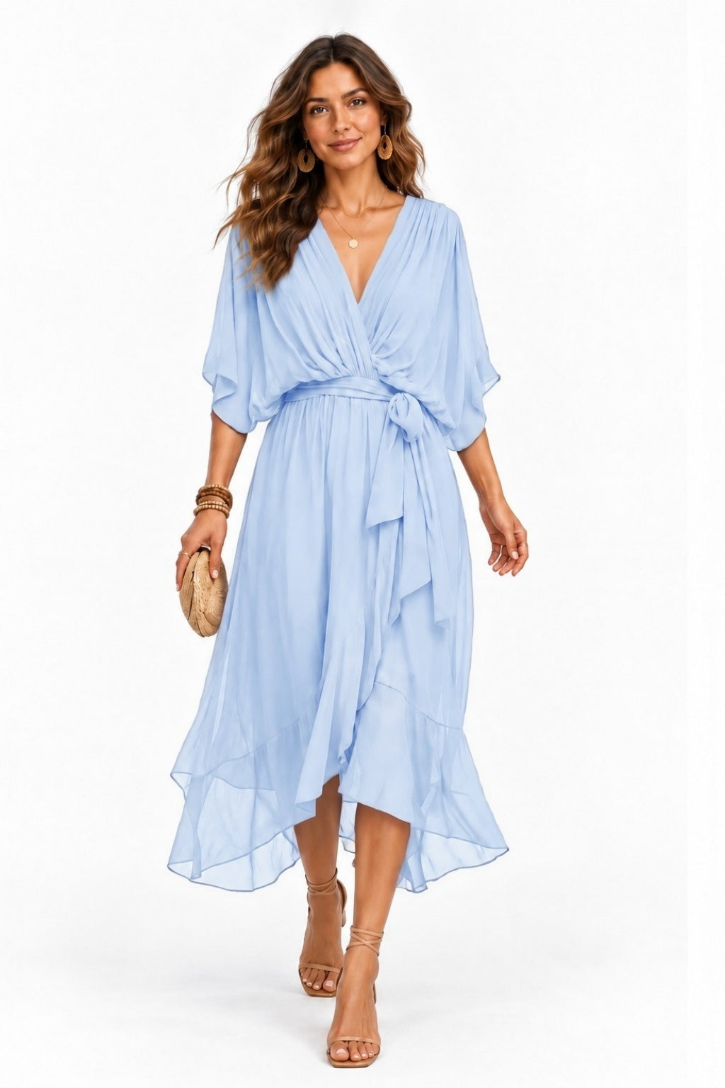 Asymmetrical Tea Length Chiffon Wedding Guest Dress CG0390 - Light Blue - COCOMELODY