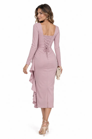 Sheath-Column Tea Length Elastic Cloth Wedding Guest Dress CG0391 - Dusty Rose - COCOMELODY