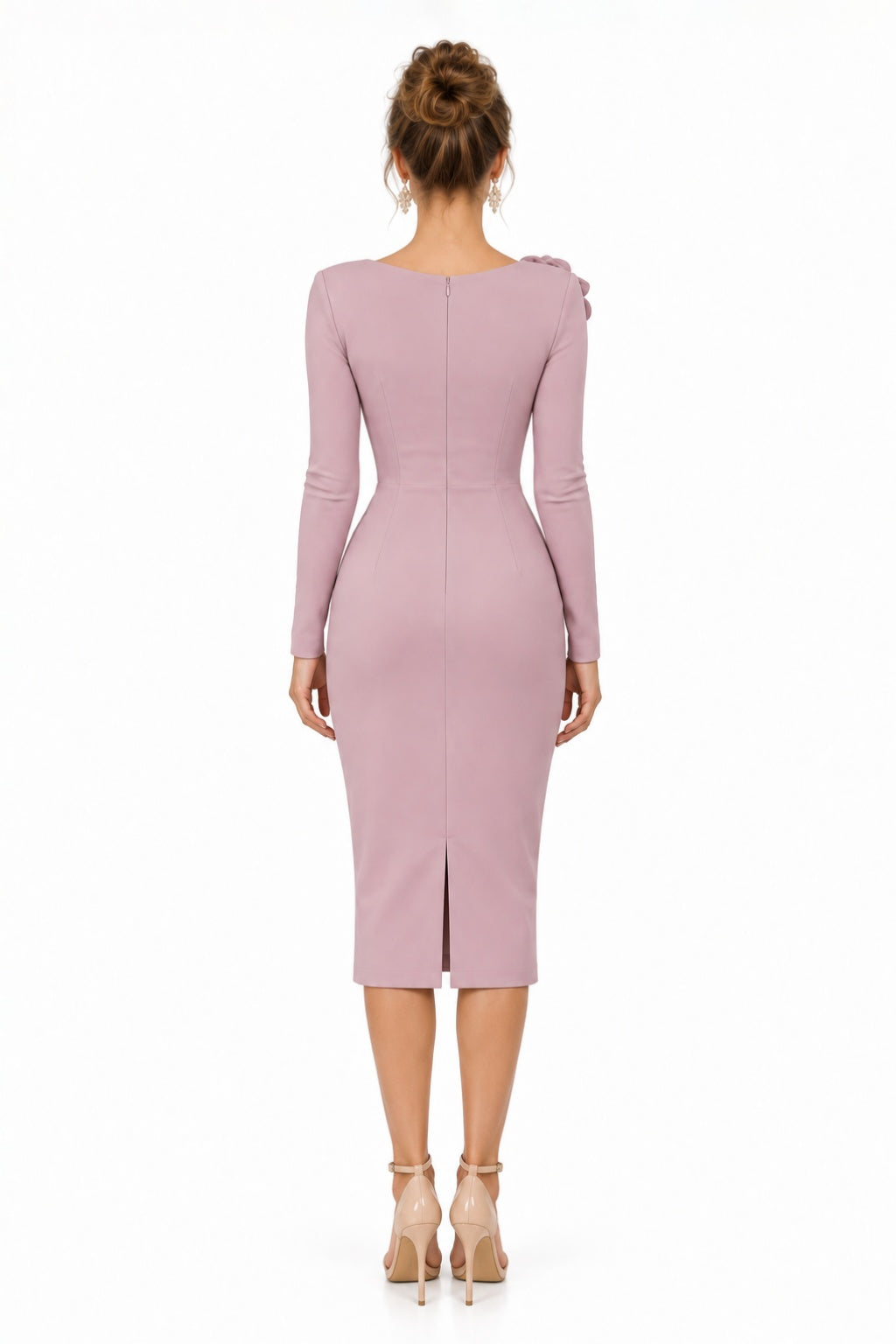 Sheath-Column Tea Length Elastic Cloth Wedding Guest Dress CG0392 - Dusty Rose - COCOMELODY