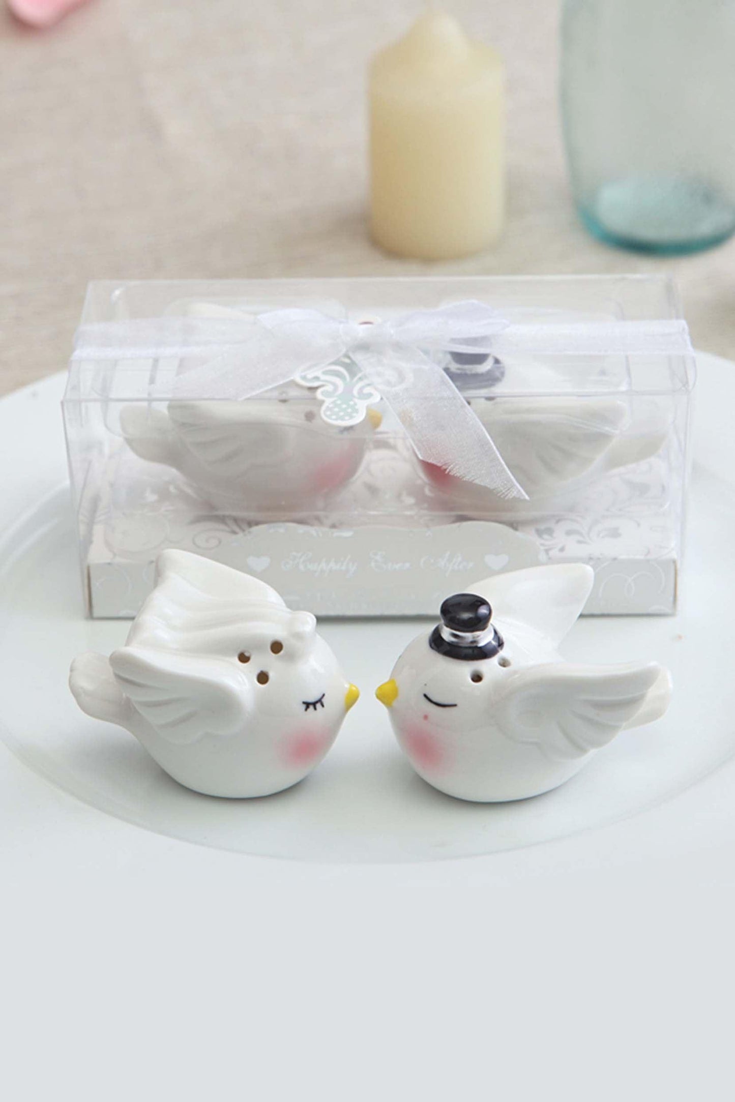 Wedding Salt&Pepper Set Bride and Groom Mini Ceramic Shakers&Cake Topper CGF0010 (Set of 6 pcs) - COCOMELODY