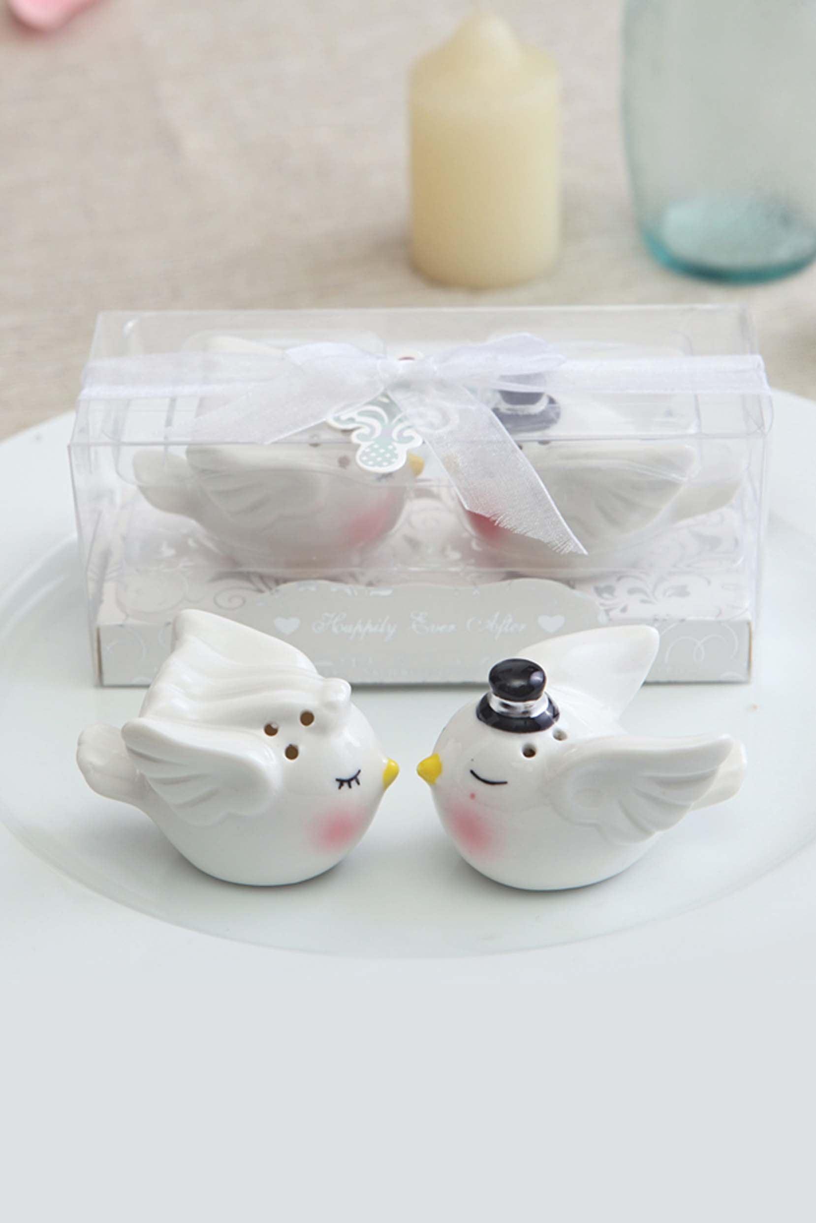 Wedding Salt&Pepper Set Bride and Groom Mini Ceramic Shakers&Cake Topper CGF0010 (Set of 6 pcs) - COCOMELODY