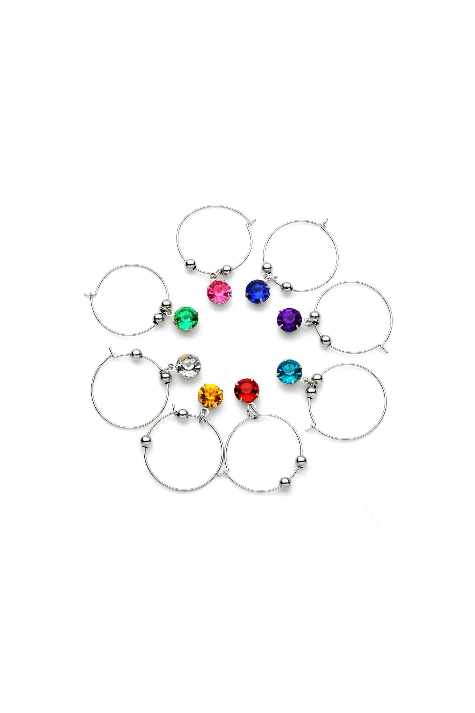 Crystal Wine Glass Charms Identifiers Drink Marker Rings Tags for Goblet Champagne Flutes Cocktails Martinis CGF0146 (Set of 8 pcs) - COCOMELODY
