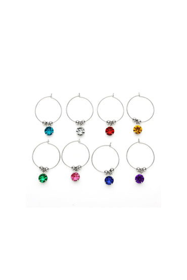 Crystal Wine Glass Charms Identifiers Drink Marker Rings Tags for Goblet Champagne Flutes Cocktails Martinis CGF0146 (Set of 8 pcs)