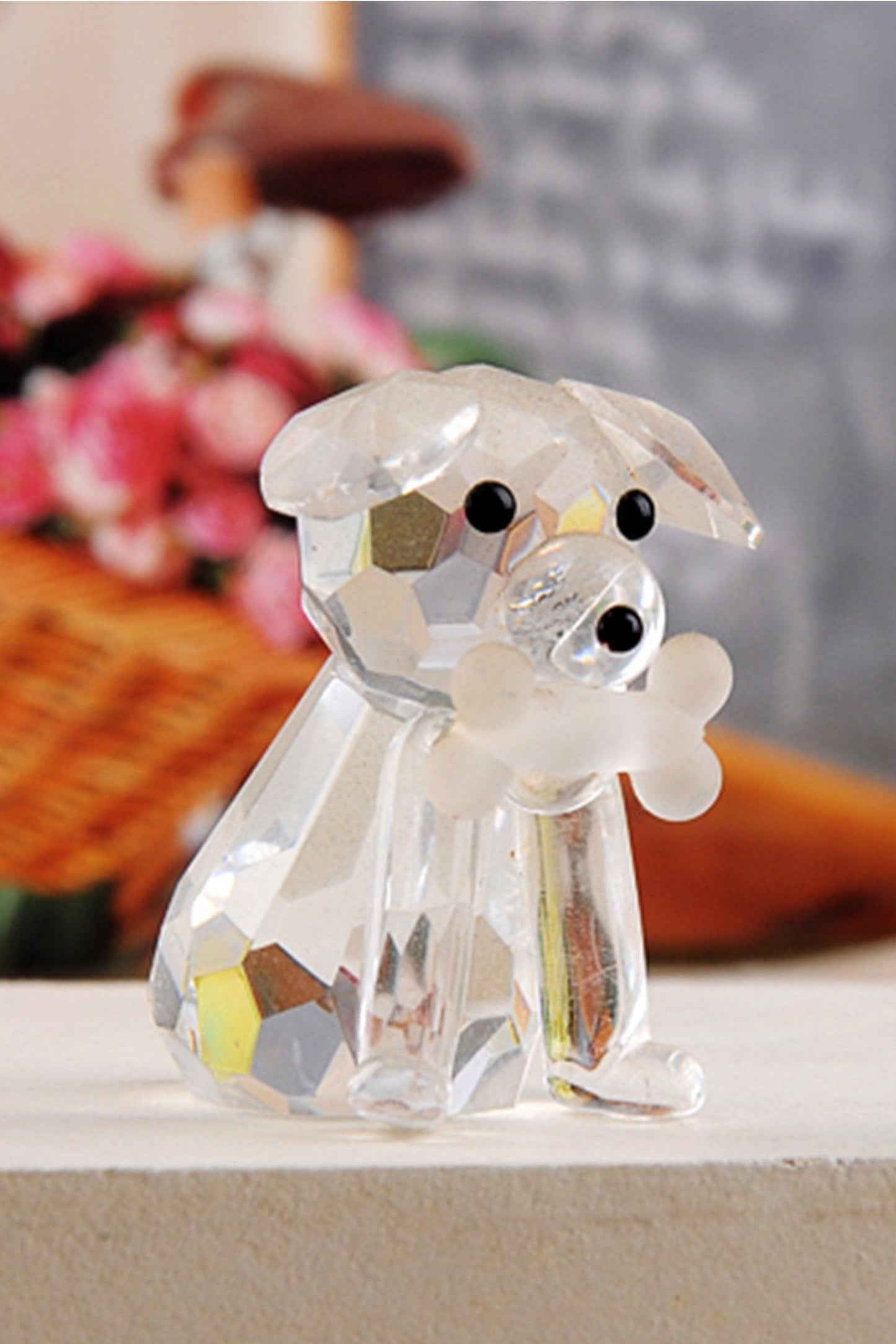 Cute Crystal Dog and Bone Miniature Favor Ornaments CGF0149 (Set of 6 pcs)