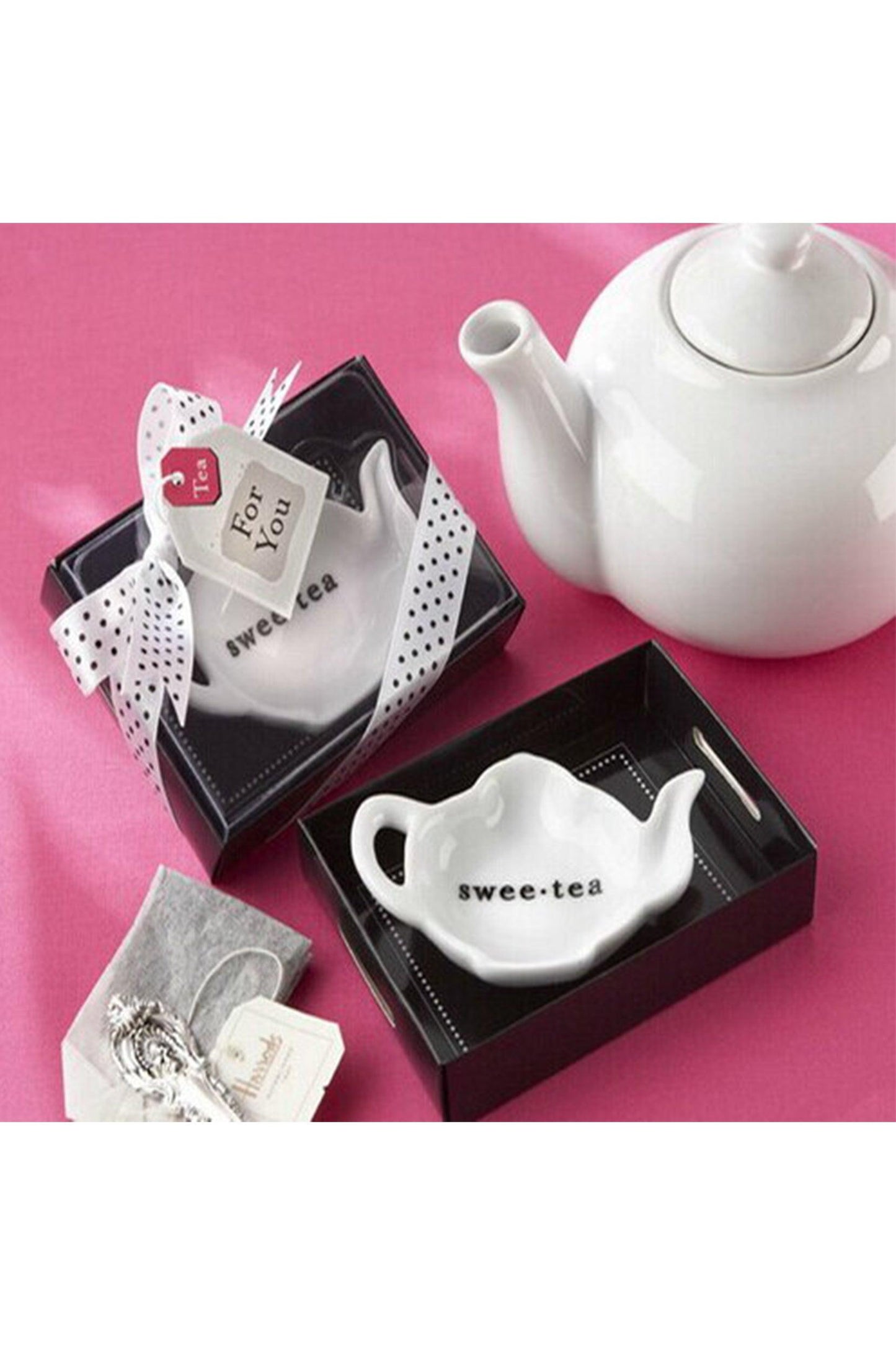 Baby Shower Gifts&Wedding Favors Tea Ceramic Tea-Bag Caddy in Black&White Gift Box CGF0192 (Set of 6 pcs) - COCOMELODY