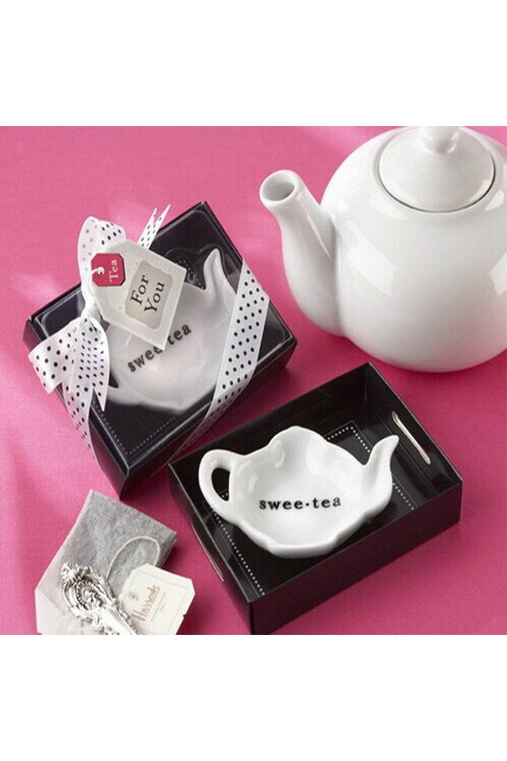 Baby Shower Gifts&Wedding Favors Tea Ceramic Tea-Bag Caddy in Black&White Gift Box CGF0192 (Set of 6 pcs) - COCOMELODY