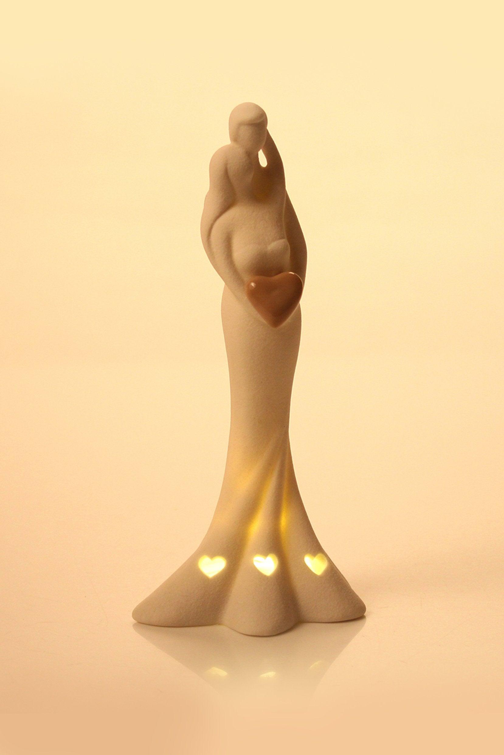 White Hand-Sculpted Ceramic Grained Wedding Couple Lighted Figurine 6.9Inch CGF0199 (Set of 1 pcs) - COCOMELODY