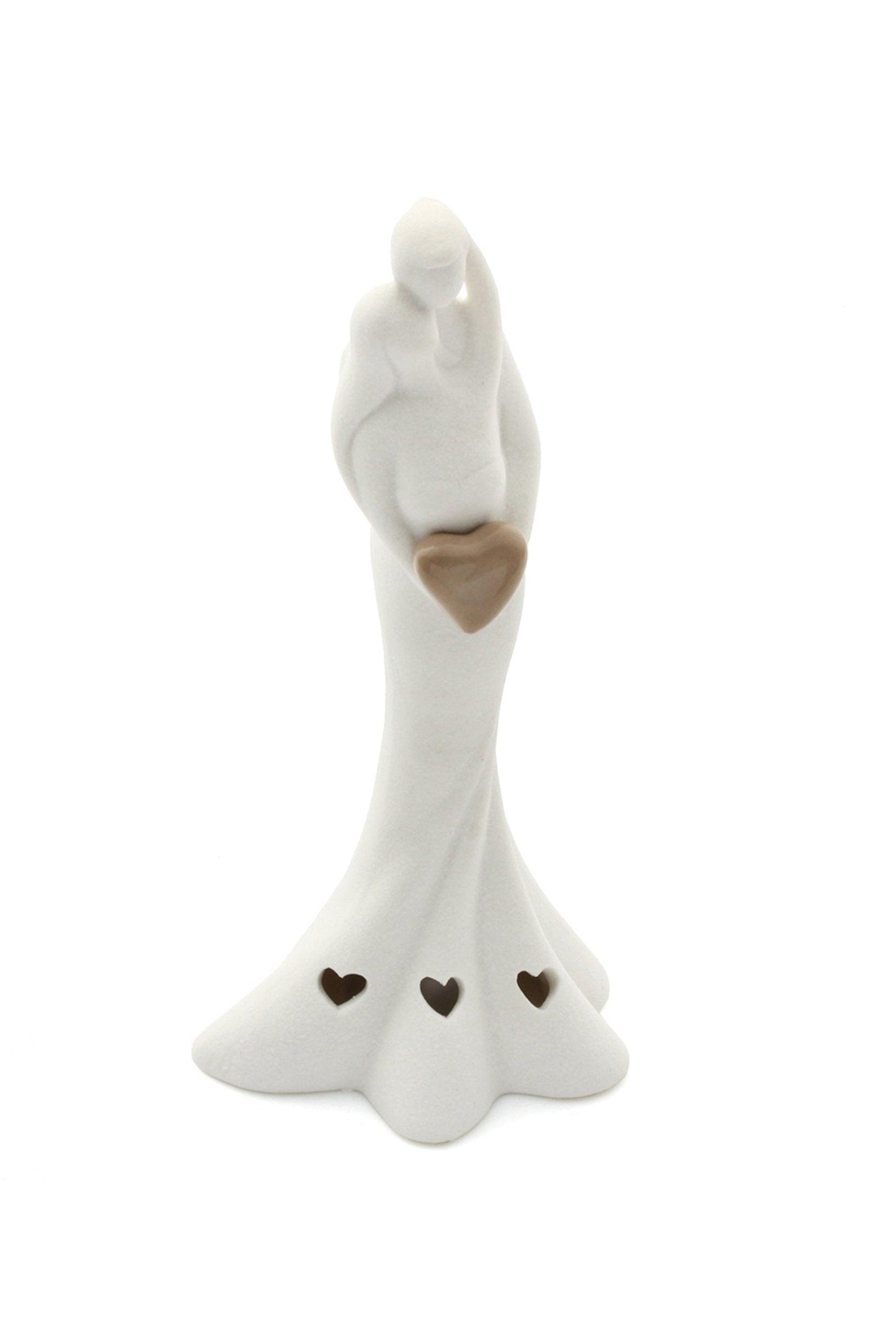 White Hand-Sculpted Ceramic Grained Wedding Couple Lighted Figurine 6.9Inch CGF0199 (Set of 1 pcs) - COCOMELODY