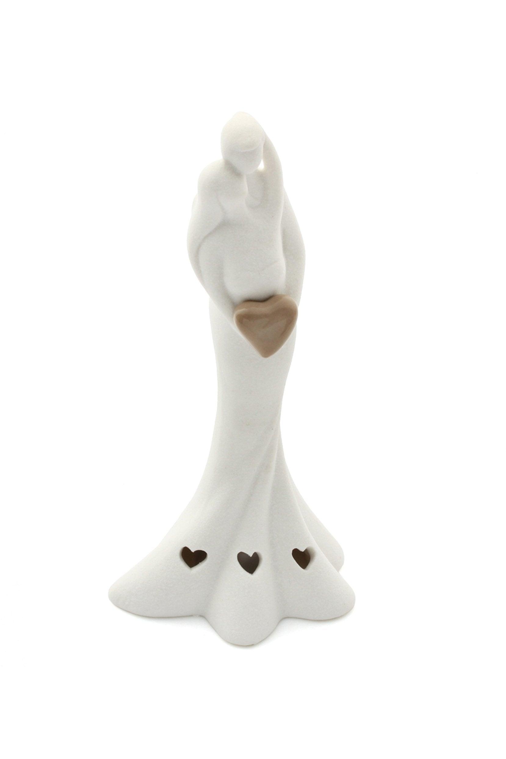 White Hand-Sculpted Ceramic Grained Wedding Couple Lighted Figurine 6.9Inch CGF0199 (Set of 1 pcs) - COCOMELODY