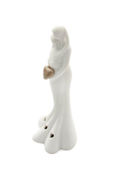 White Hand-Sculpted Ceramic Grained Wedding Couple Lighted Figurine 6.9Inch CGF0199 (Set of 1 pcs)