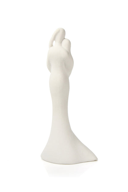 White Hand-Sculpted Ceramic Grained Wedding Couple Lighted Figurine 6.9Inch CGF0199 (Set of 1 pcs)