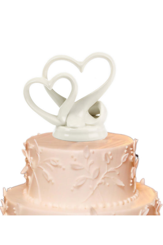 White Double Heart Porcelain Cake Topper Wedding Anniversary Celebrations Centerpiece 4.6 CGF0204 (Set of 1 pcs)