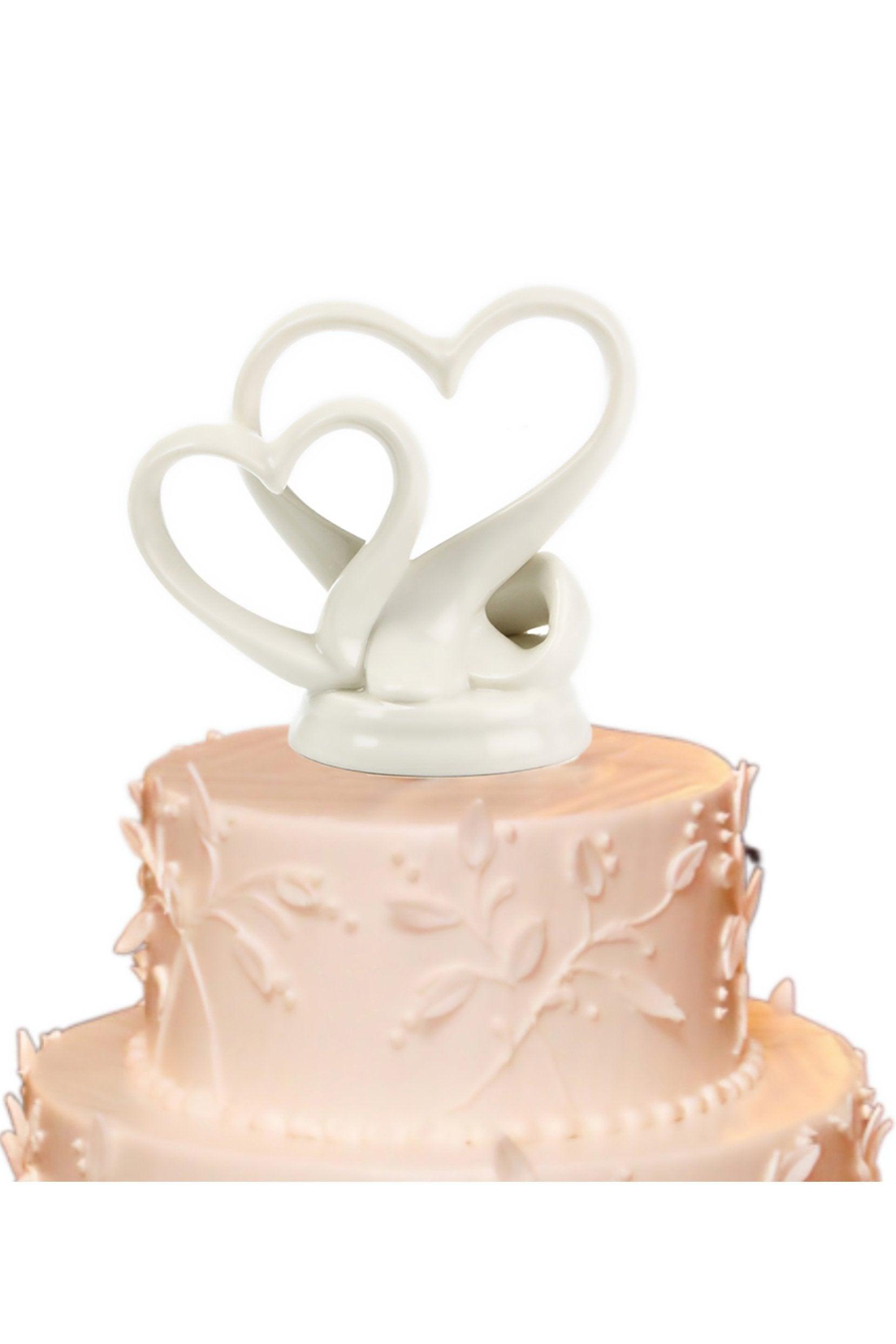 White Double Heart Porcelain Cake Topper Wedding Anniversary Celebrations Centerpiece 4.6 CGF0204 (Set of 1 pcs) - COCOMELODY