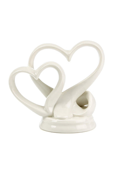 White Double Heart Porcelain Cake Topper Wedding Anniversary Celebrations Centerpiece 4.6 CGF0204 (Set of 1 pcs)