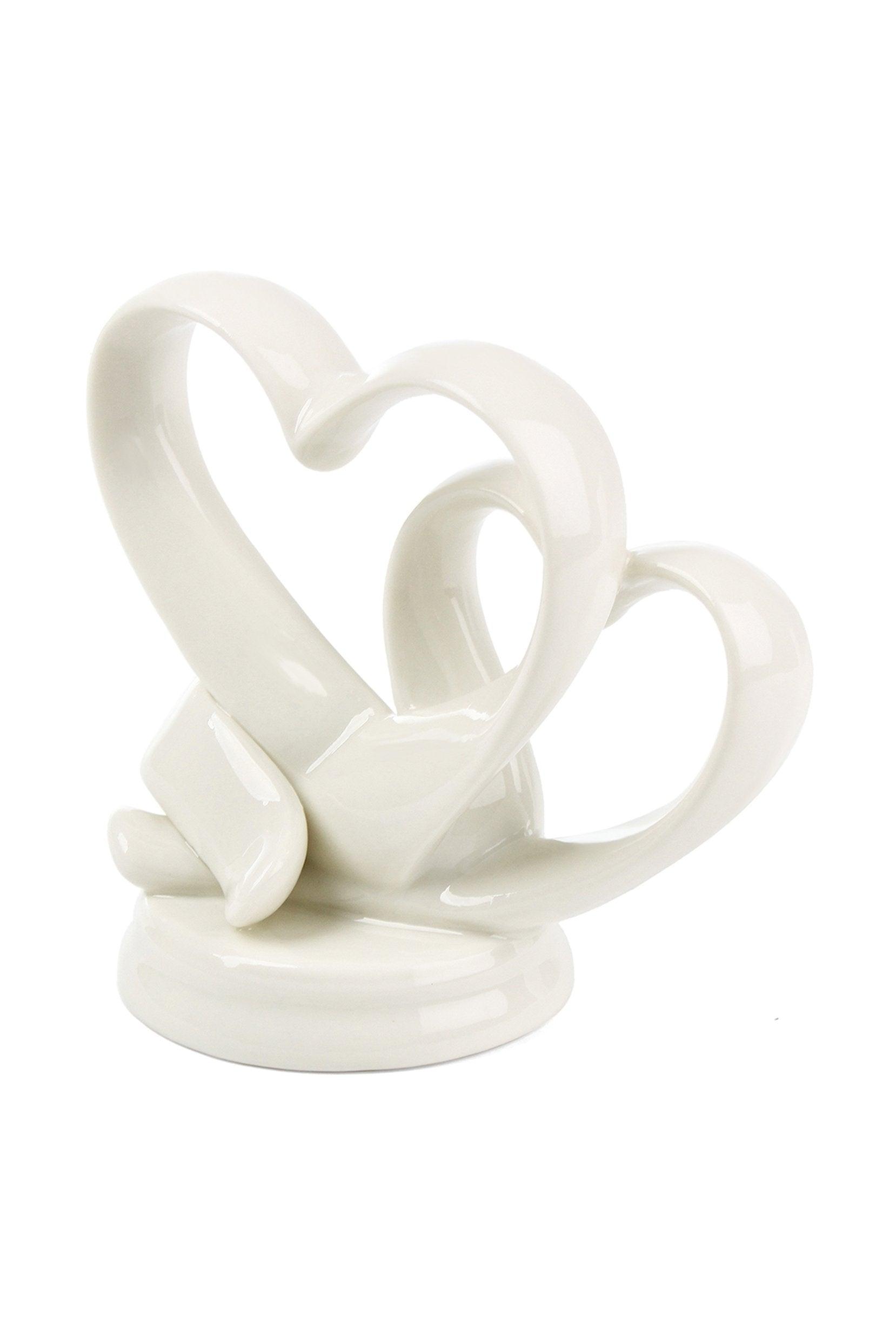 White Double Heart Porcelain Cake Topper Wedding Anniversary Celebrations Centerpiece 4.6 CGF0204 (Set of 1 pcs) - COCOMELODY