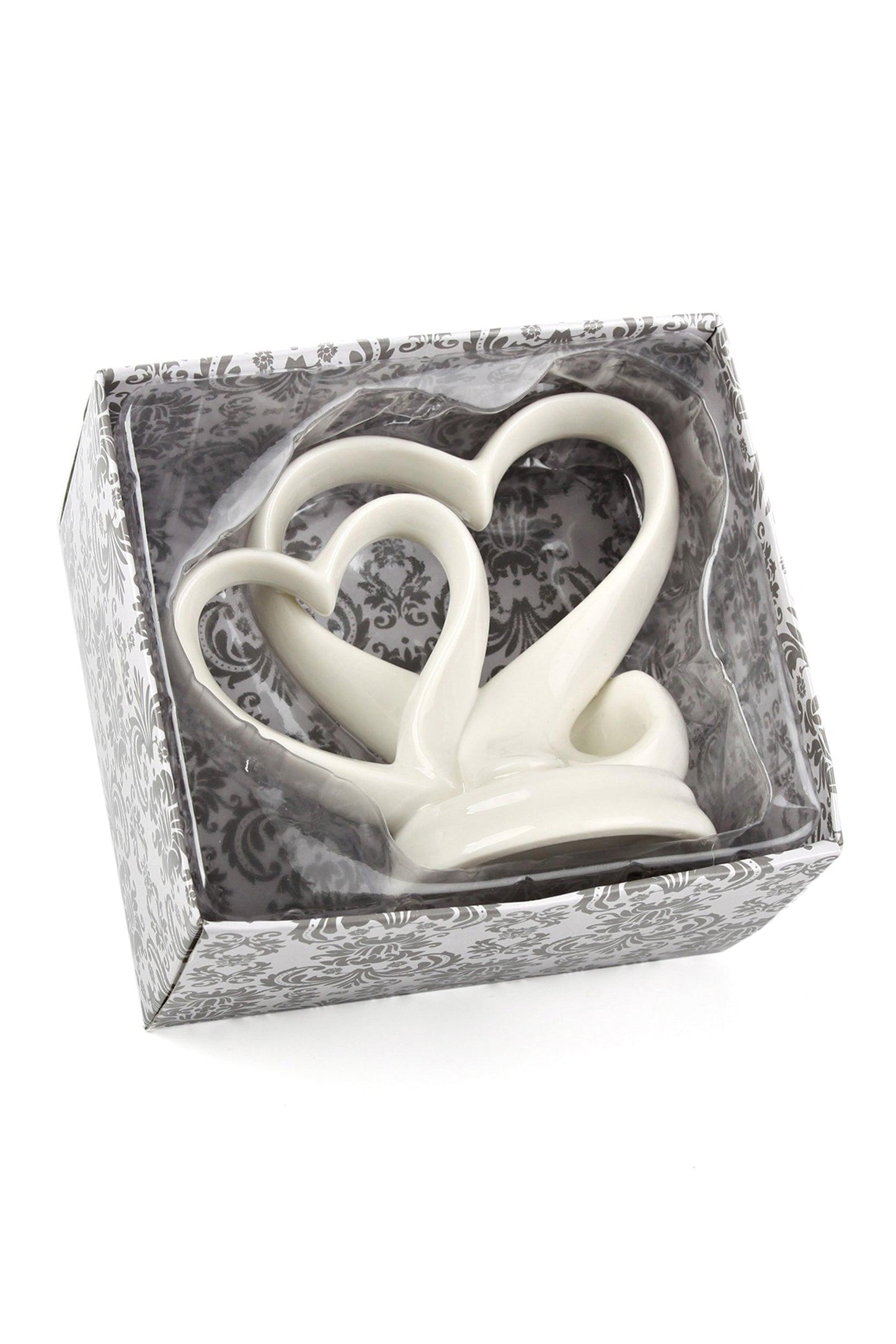 White Double Heart Porcelain Cake Topper Wedding Anniversary Celebrations Centerpiece 4.6 CGF0204 (Set of 1 pcs) - COCOMELODY