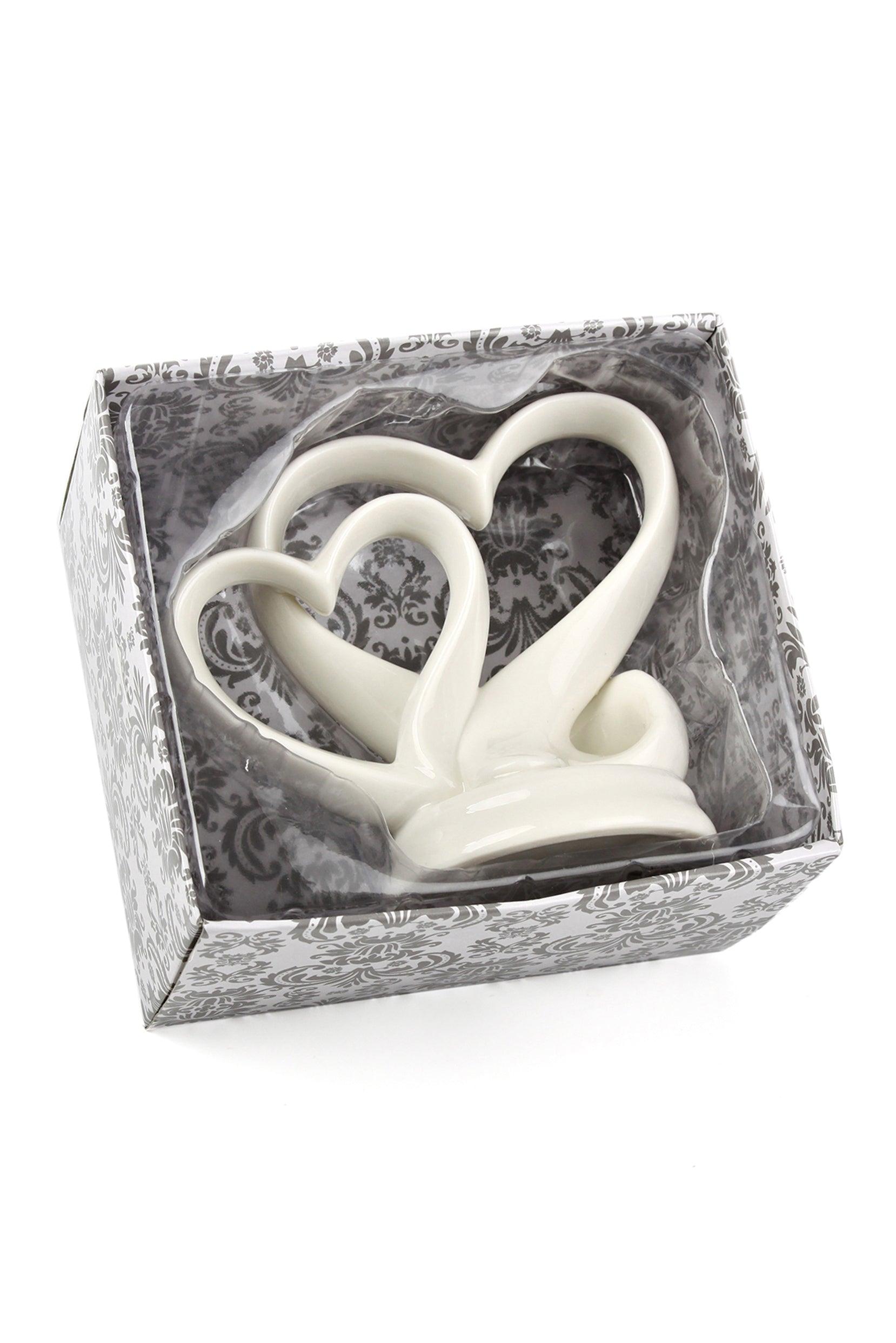 White Double Heart Porcelain Cake Topper Wedding Anniversary Celebrations Centerpiece 4.6 CGF0204 (Set of 1 pcs) - COCOMELODY