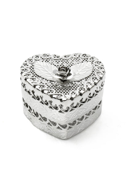 Silver Metal Rose Heart Shaped Box CGF0234 (Set of 6 pcs)
