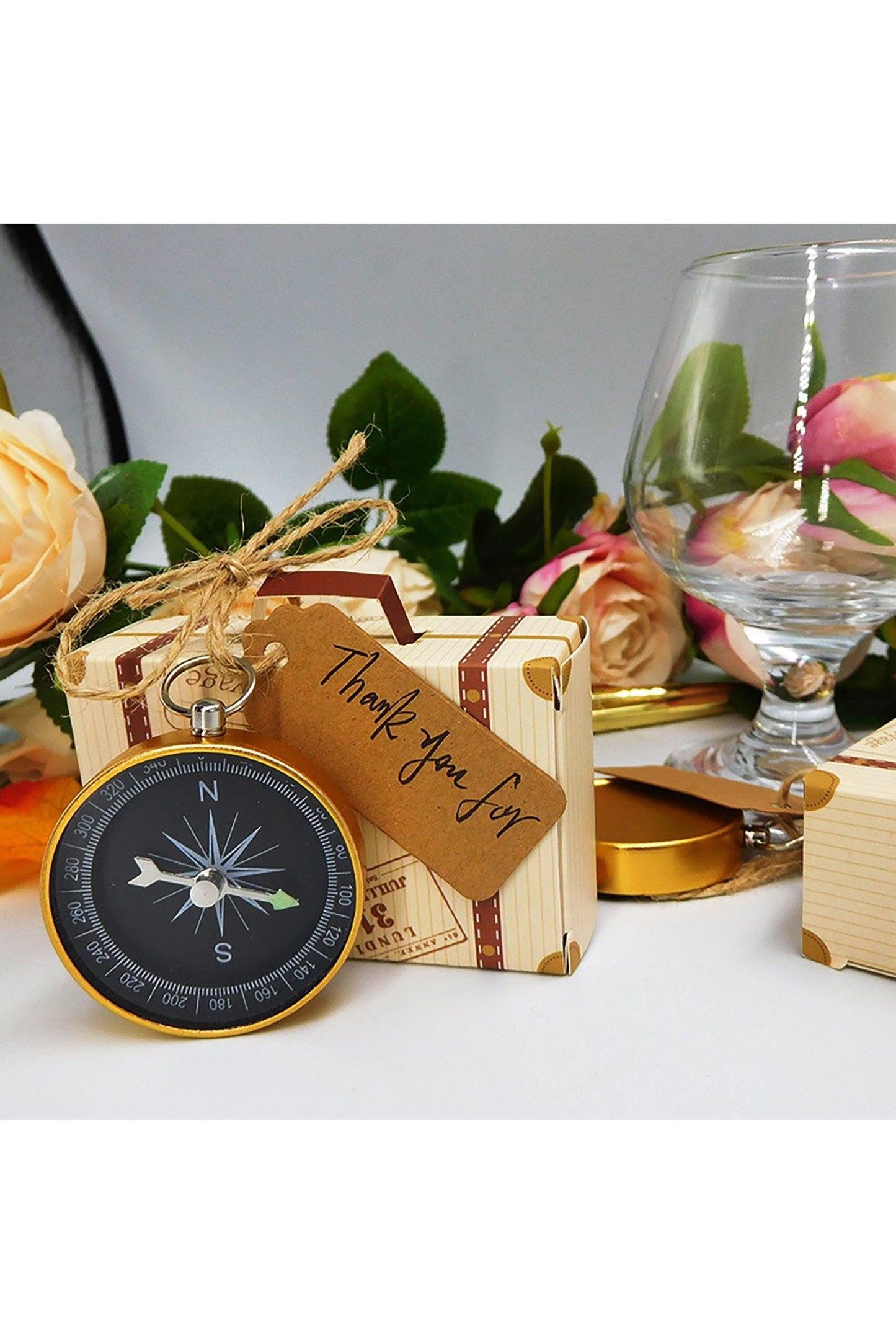 Vintage Suitcase Design Favor Box with Compass CGF0245 (Set of 12 pcs)