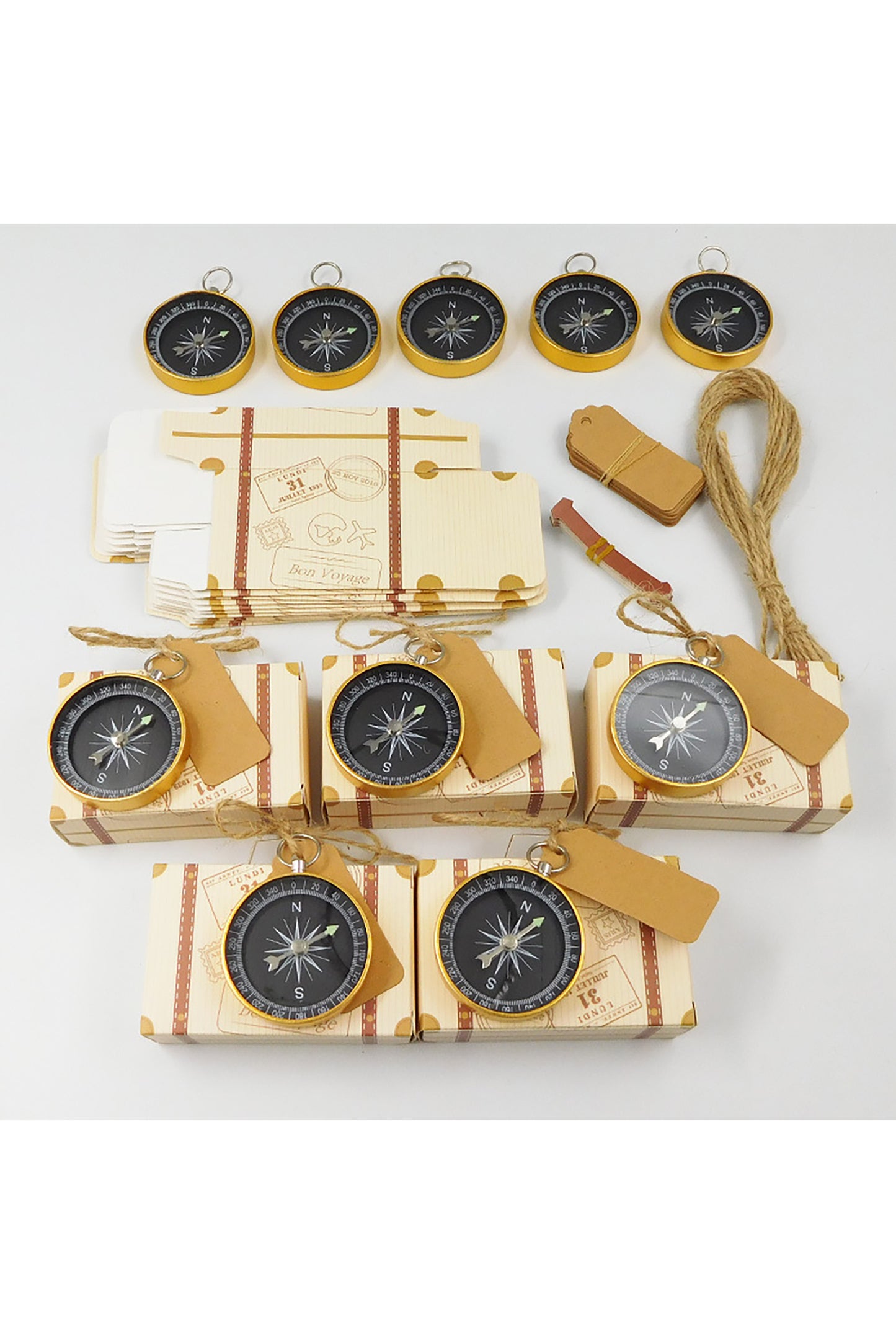 Vintage Suitcase Design Favor Box with Compass CGF0245 (Set of 12 pcs)