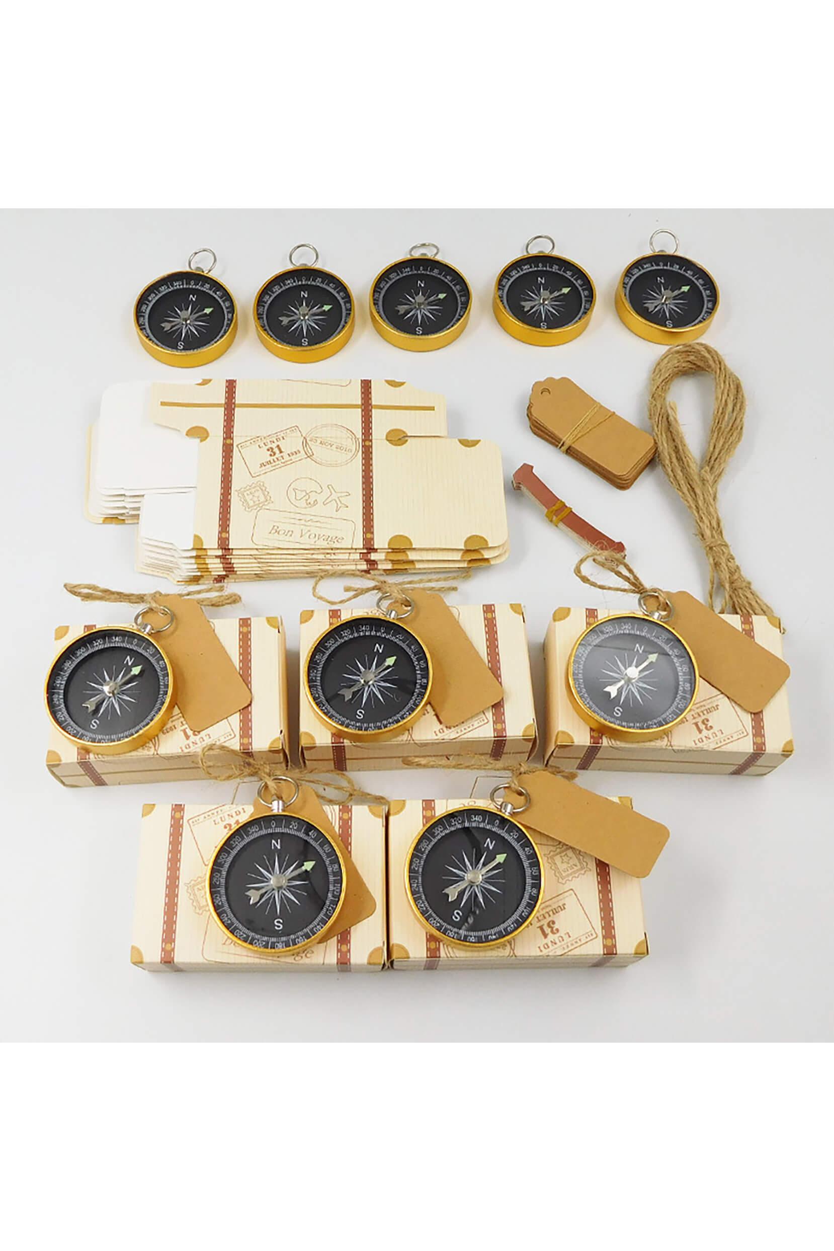 Vintage Suitcase Design Favor Box with Compass CGF0245 (Set of 12 pcs) - COCOMELODY