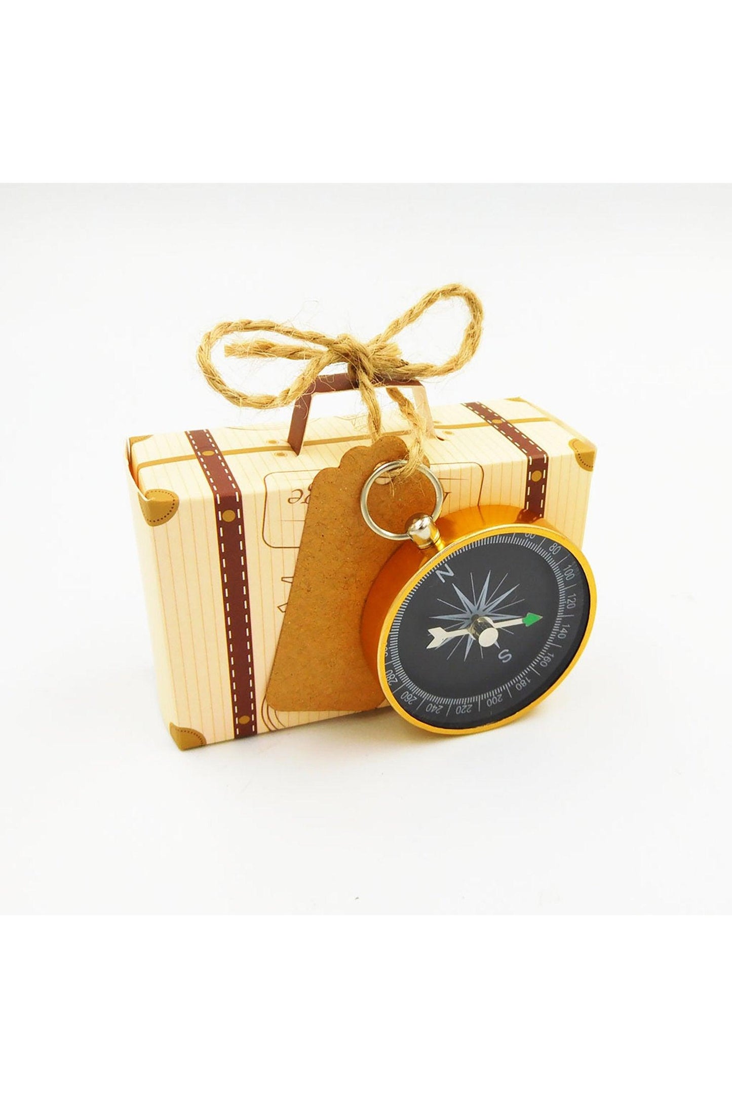 Vintage Suitcase Design Favor Box with Compass CGF0245 (Set of 12 pcs)