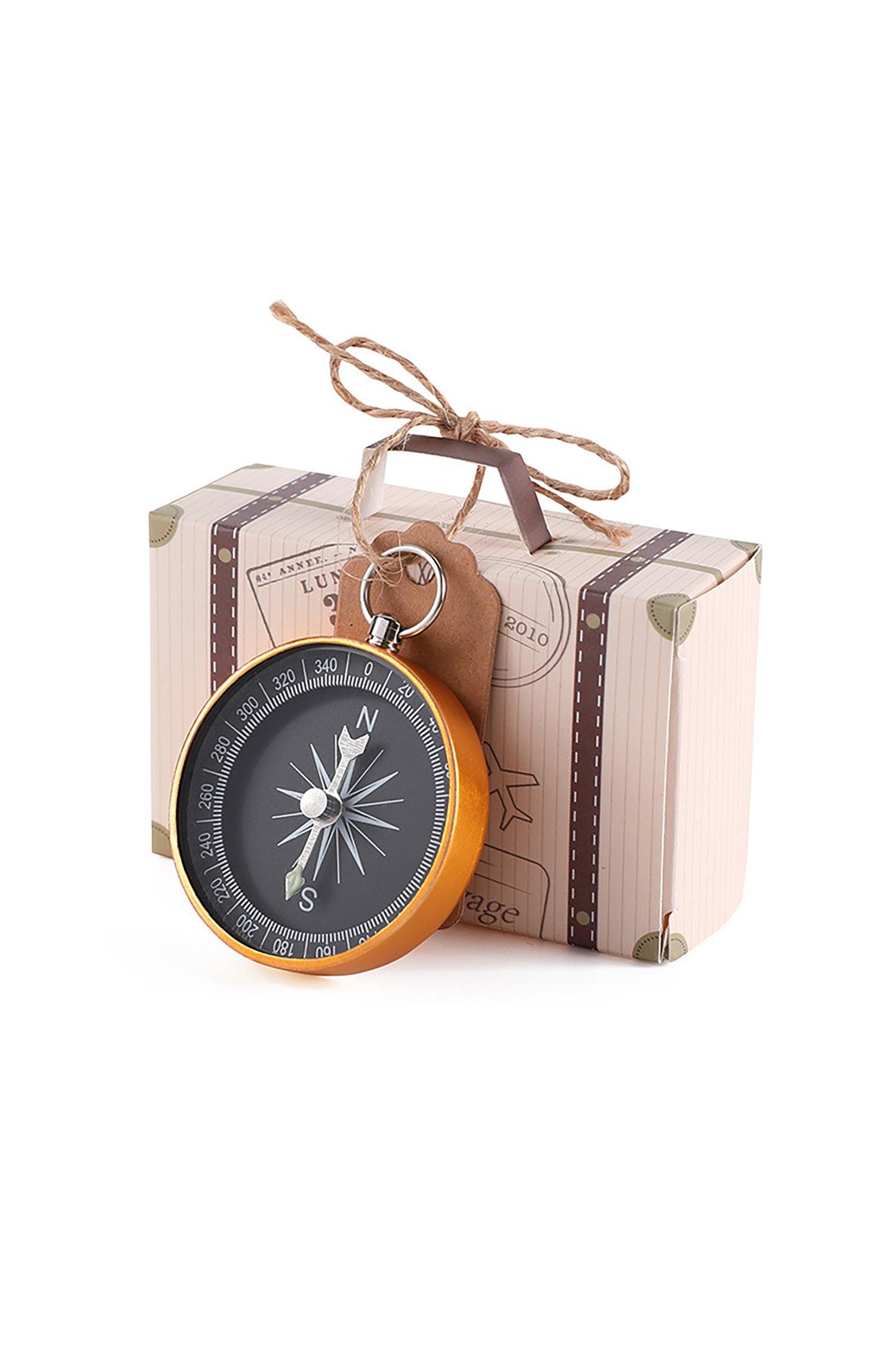 Vintage Suitcase Design Favor Box with Compass CGF0245 (Set of 12 pcs)