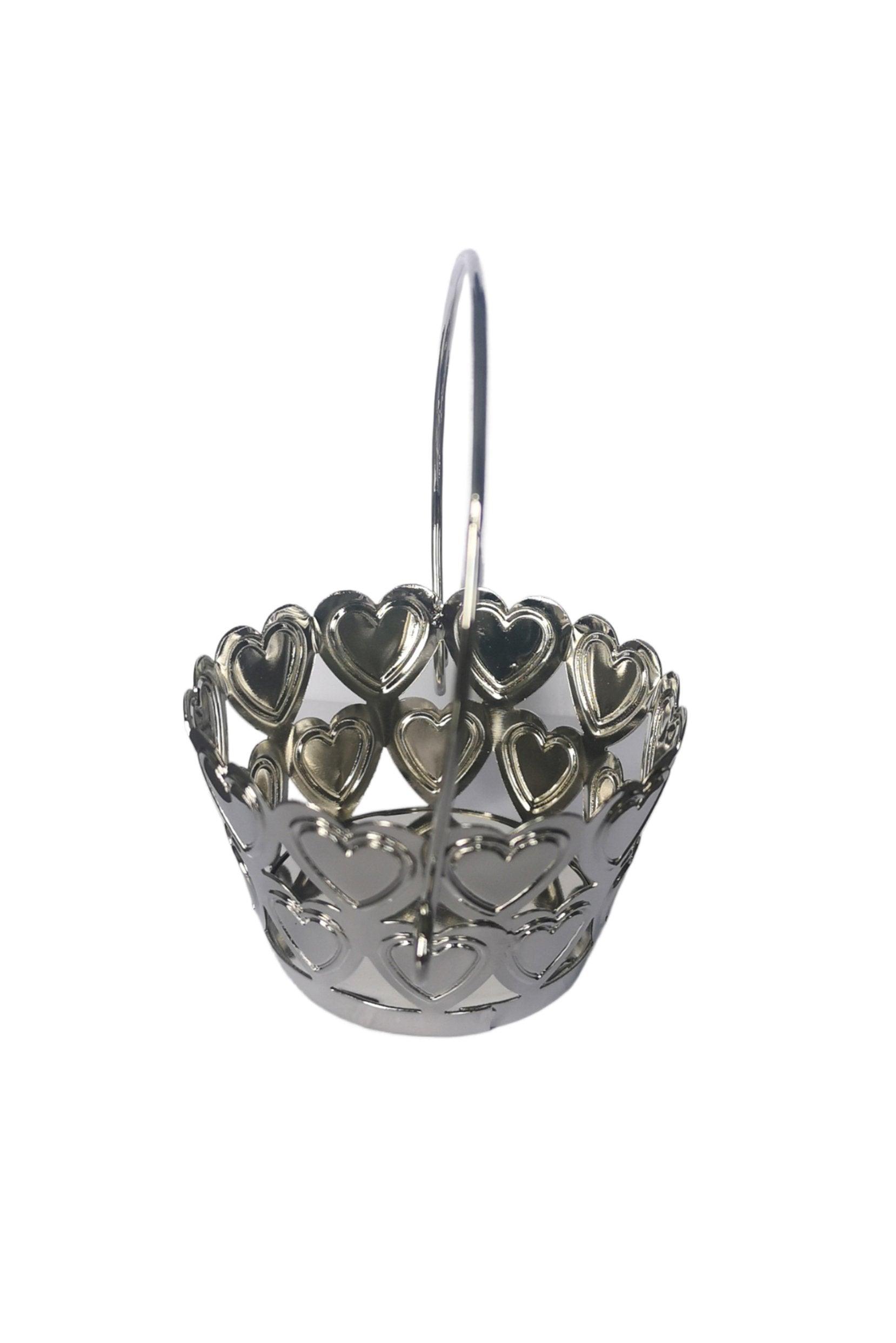 Mini Round Silver Metal Favor Baskets CGF0268 (Set of 12 pcs) - COCOMELODY