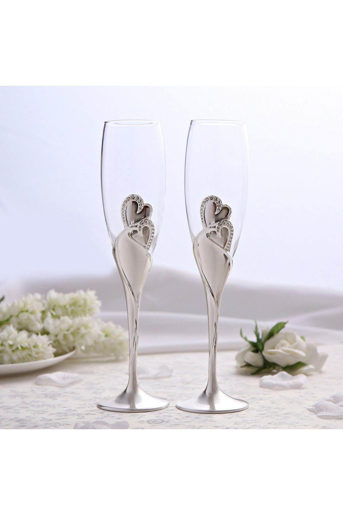 Twin Heart Wedding Toasting Flutes Set for The Couple CGF0285 (Set of 1 pcs) - COCOMELODY