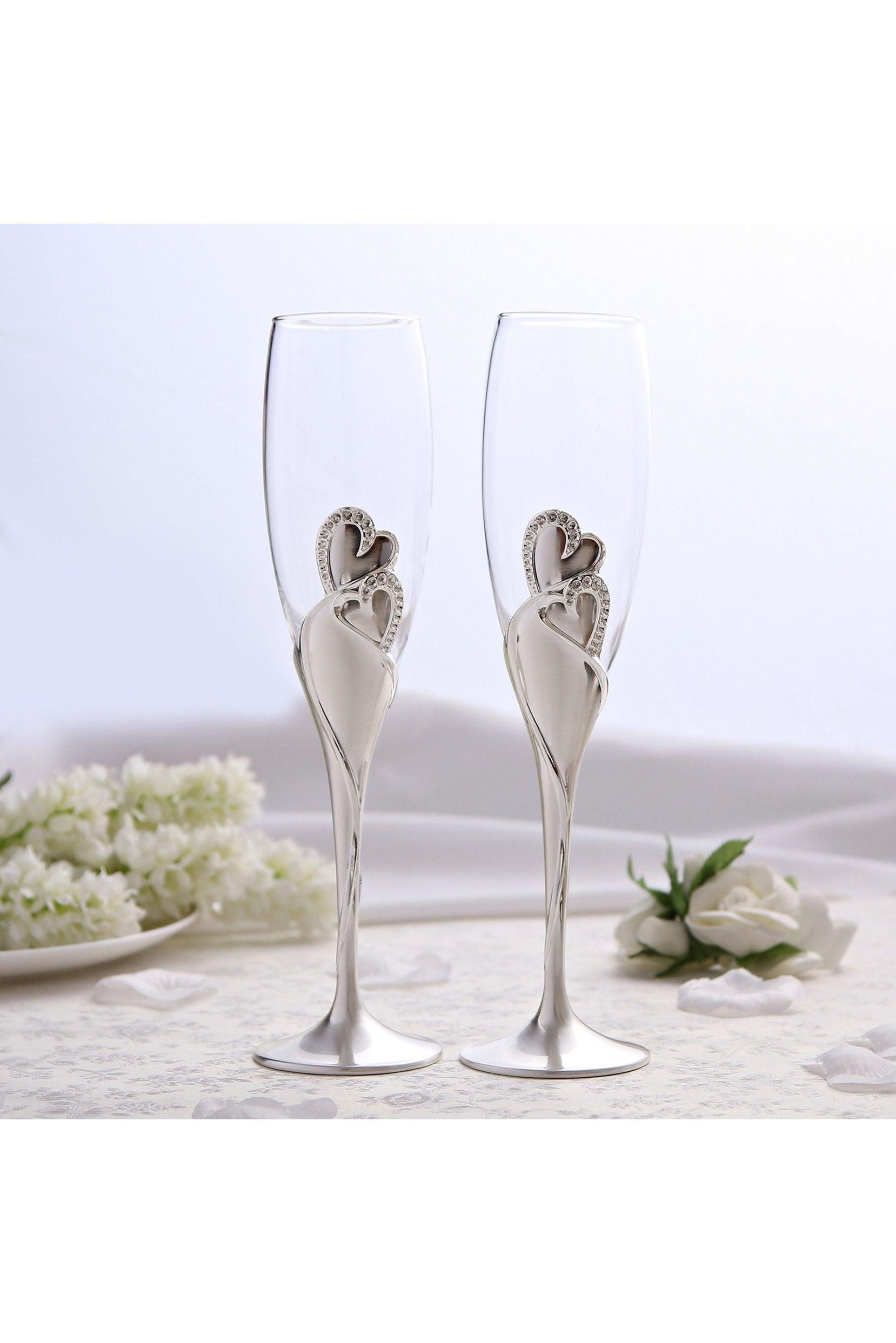 Twin Heart Wedding Toasting Flutes Set for The Couple CGF0285 (Set of 1 pcs) - COCOMELODY
