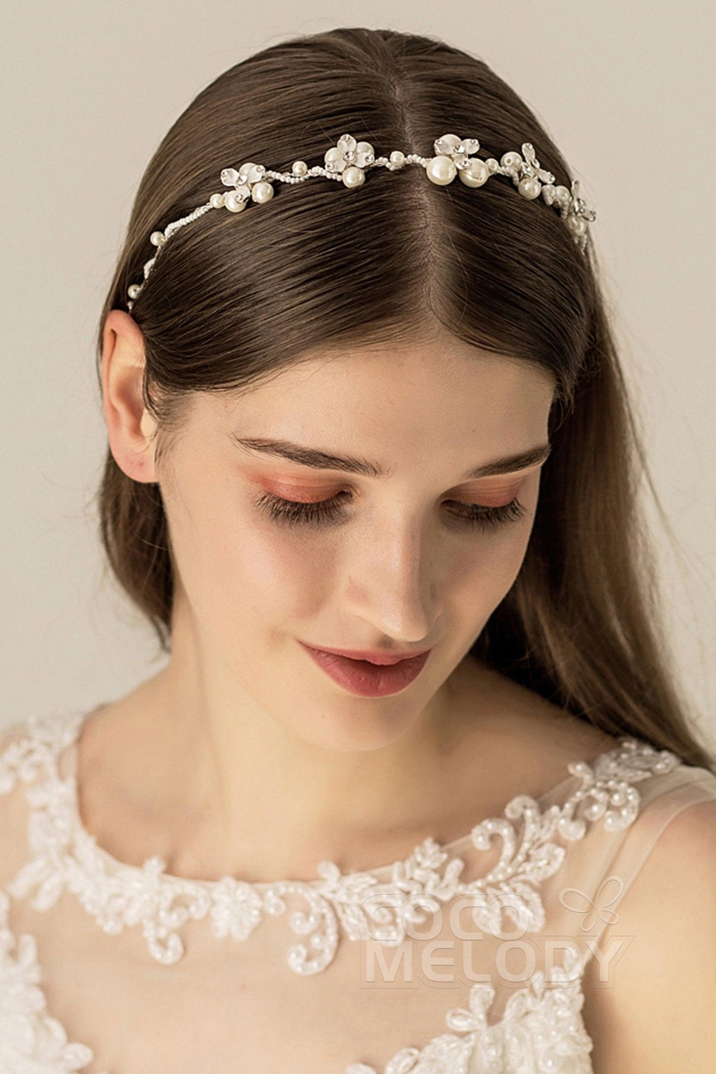 Alloy Headbands with Imitation Pearl and Rhinestone CH0162