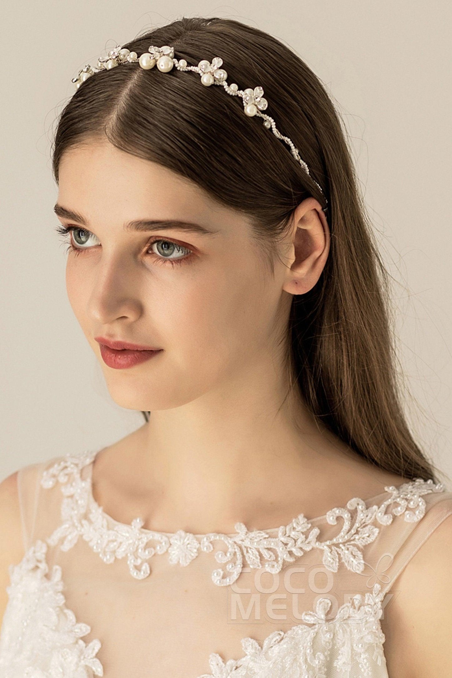 Alloy Headbands with Imitation Pearl and Rhinestone CH0162