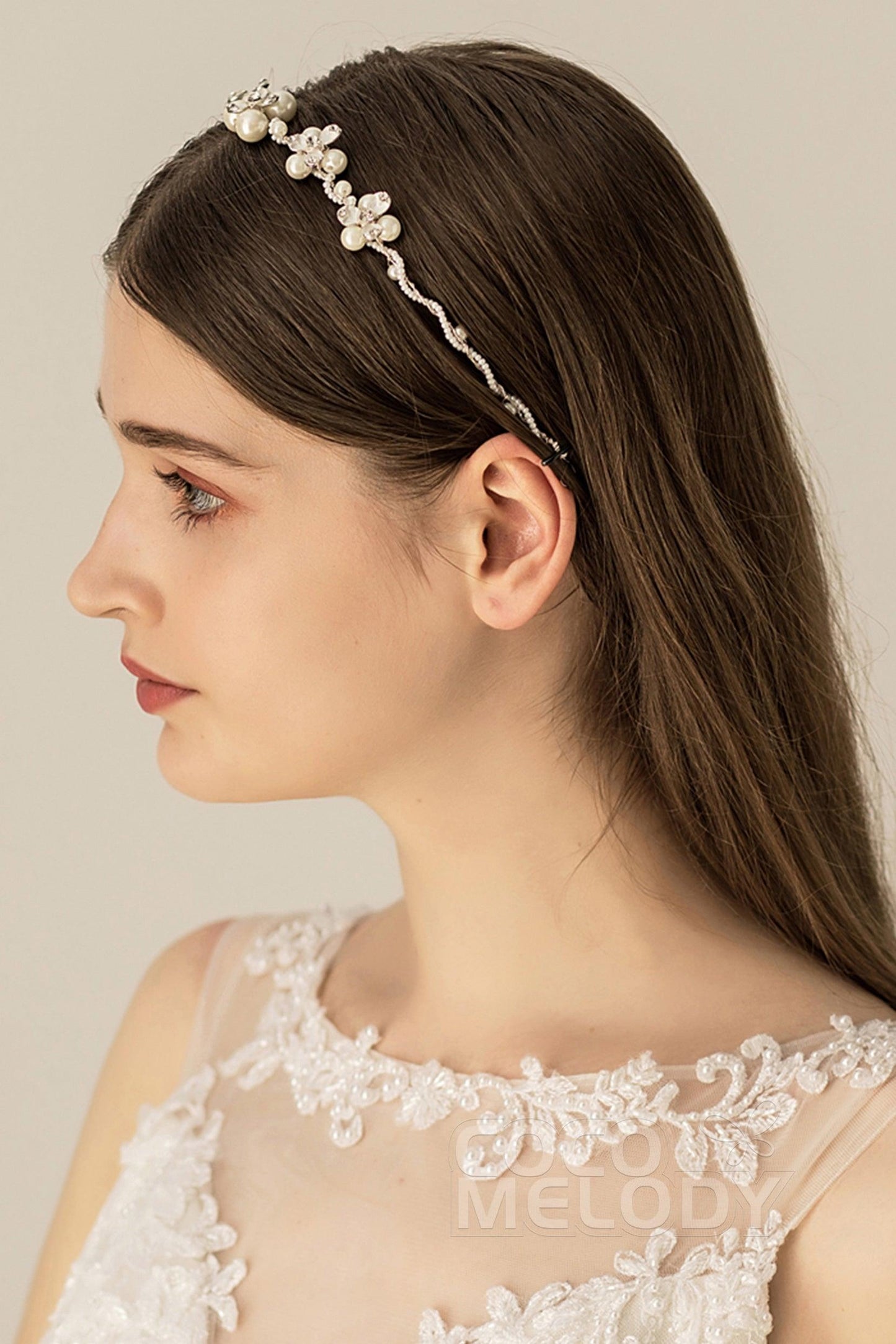 Alloy Headbands with Imitation Pearl and Rhinestone CH0162