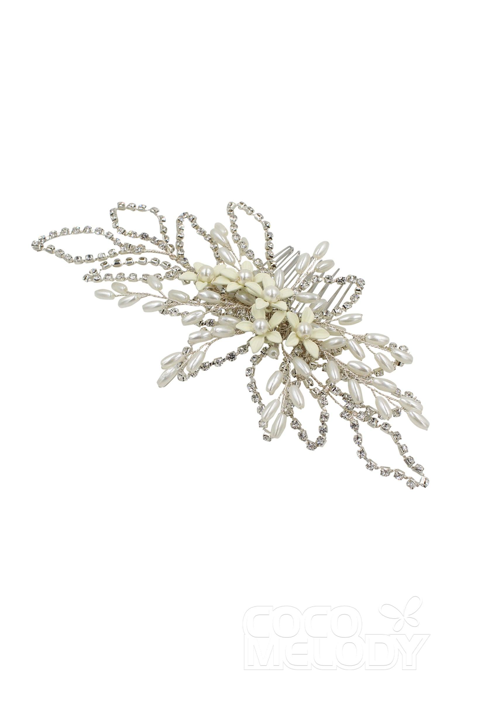 Fancy Alloy Hair Combs with Imitation Pearl Flower CH0175 - COCOMELODY