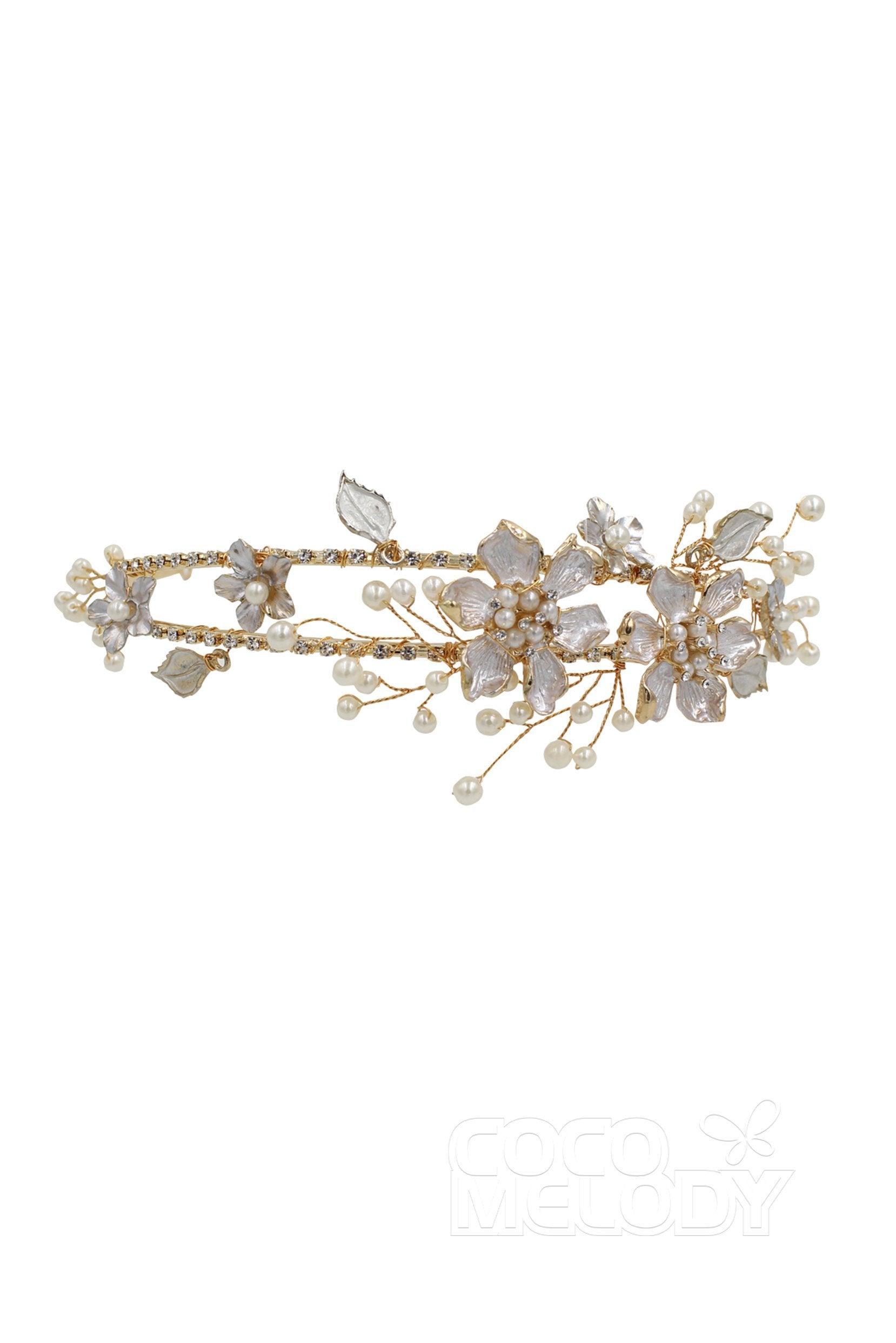 Alloy Headpiece Imitation Pearl Rhinestone Flower CH0178 - COCOMELODY