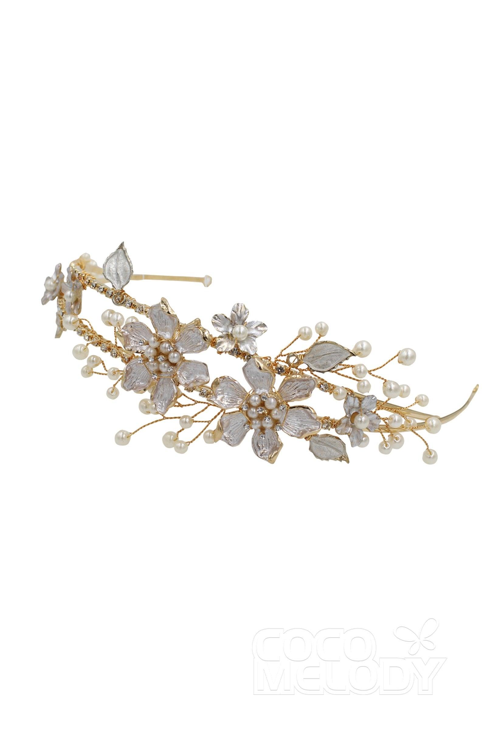 Alloy Headpiece Imitation Pearl Rhinestone Flower CH0178 - COCOMELODY