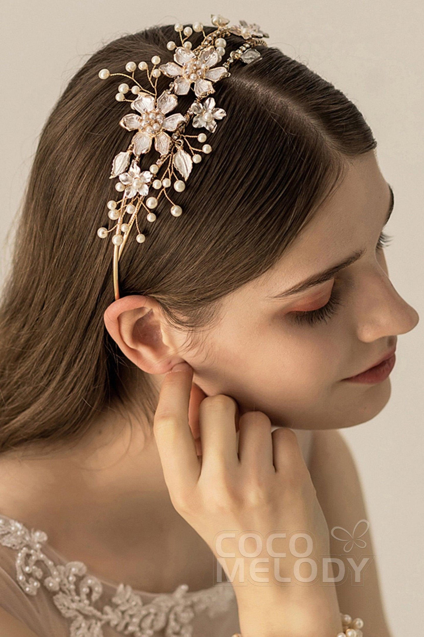 Alloy Headpiece Imitation Pearl Rhinestone Flower CH0178 - COCOMELODY