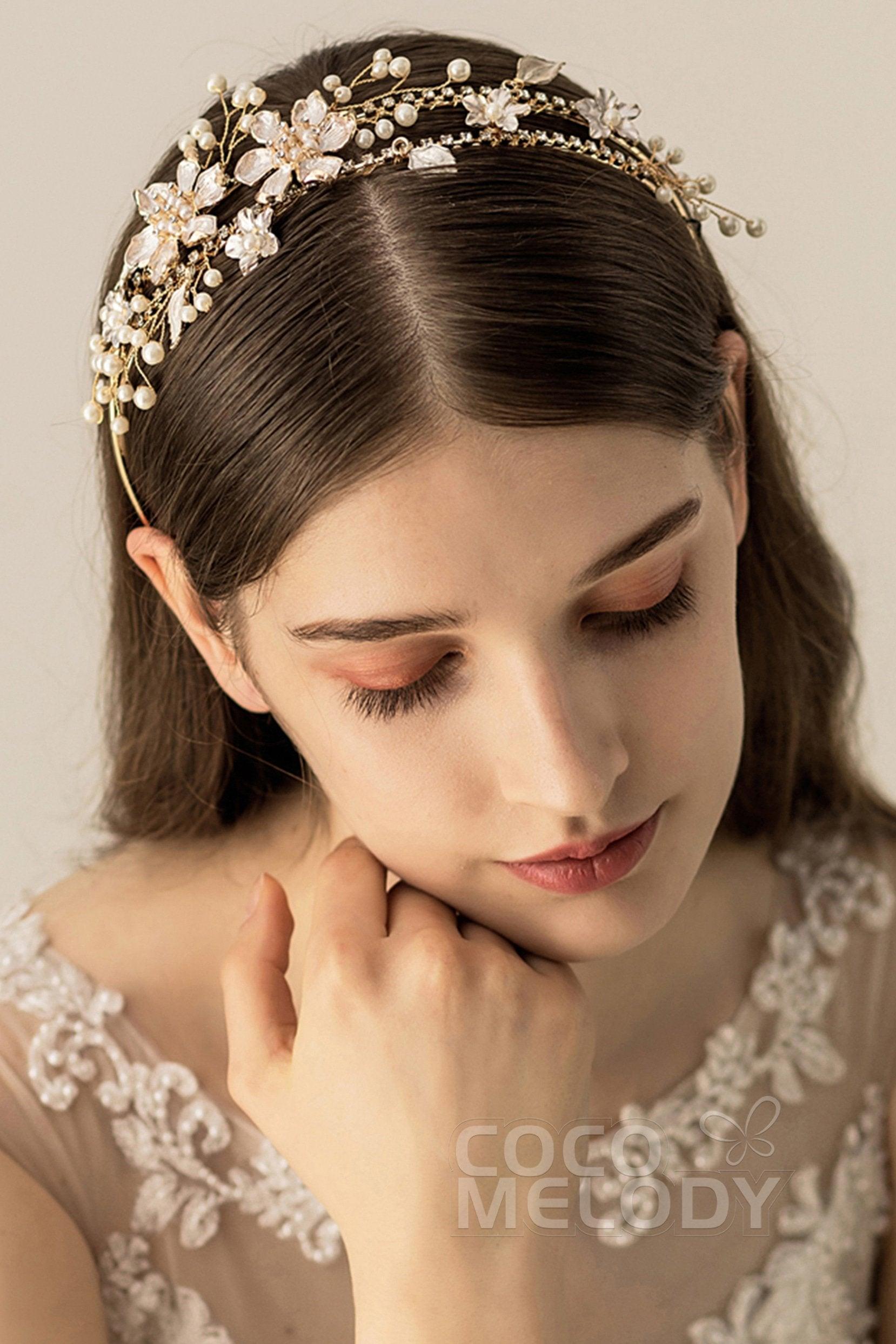 Alloy Headpiece Imitation Pearl Rhinestone Flower CH0178 - COCOMELODY