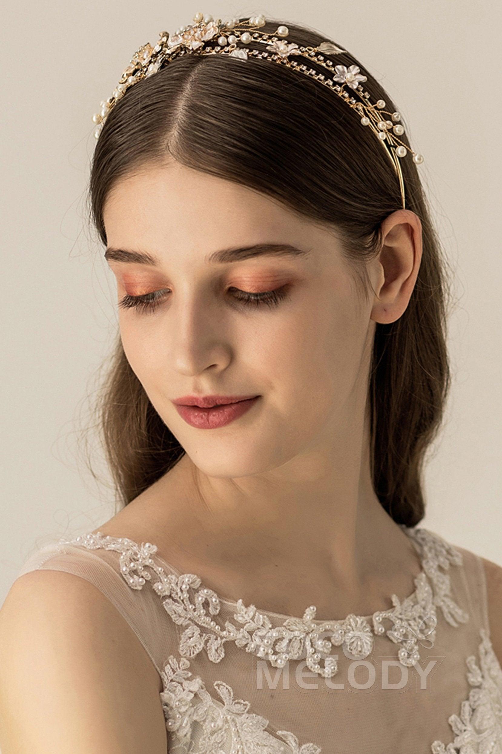 Alloy Headpiece Imitation Pearl Rhinestone Flower CH0178 - COCOMELODY