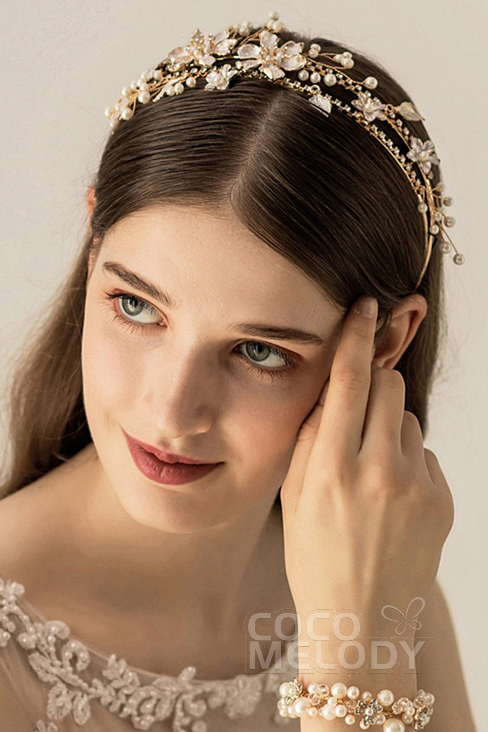 Alloy Headpiece Imitation Pearl Rhinestone Flower CH0178 - COCOMELODY