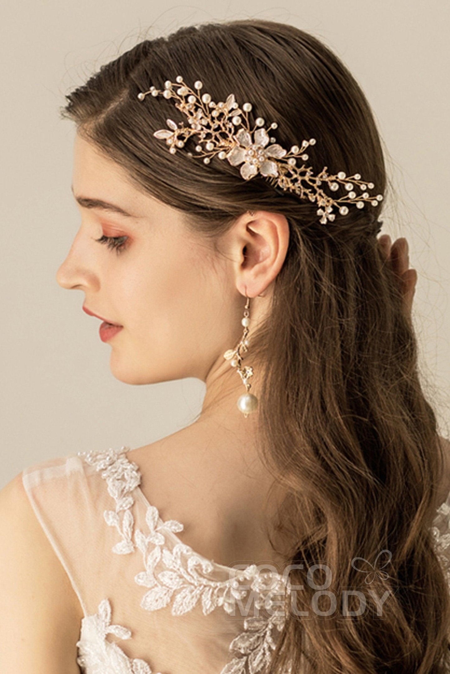 Alloy Hair Combs with Imitation Pearl CH0194 - COCOMELODY