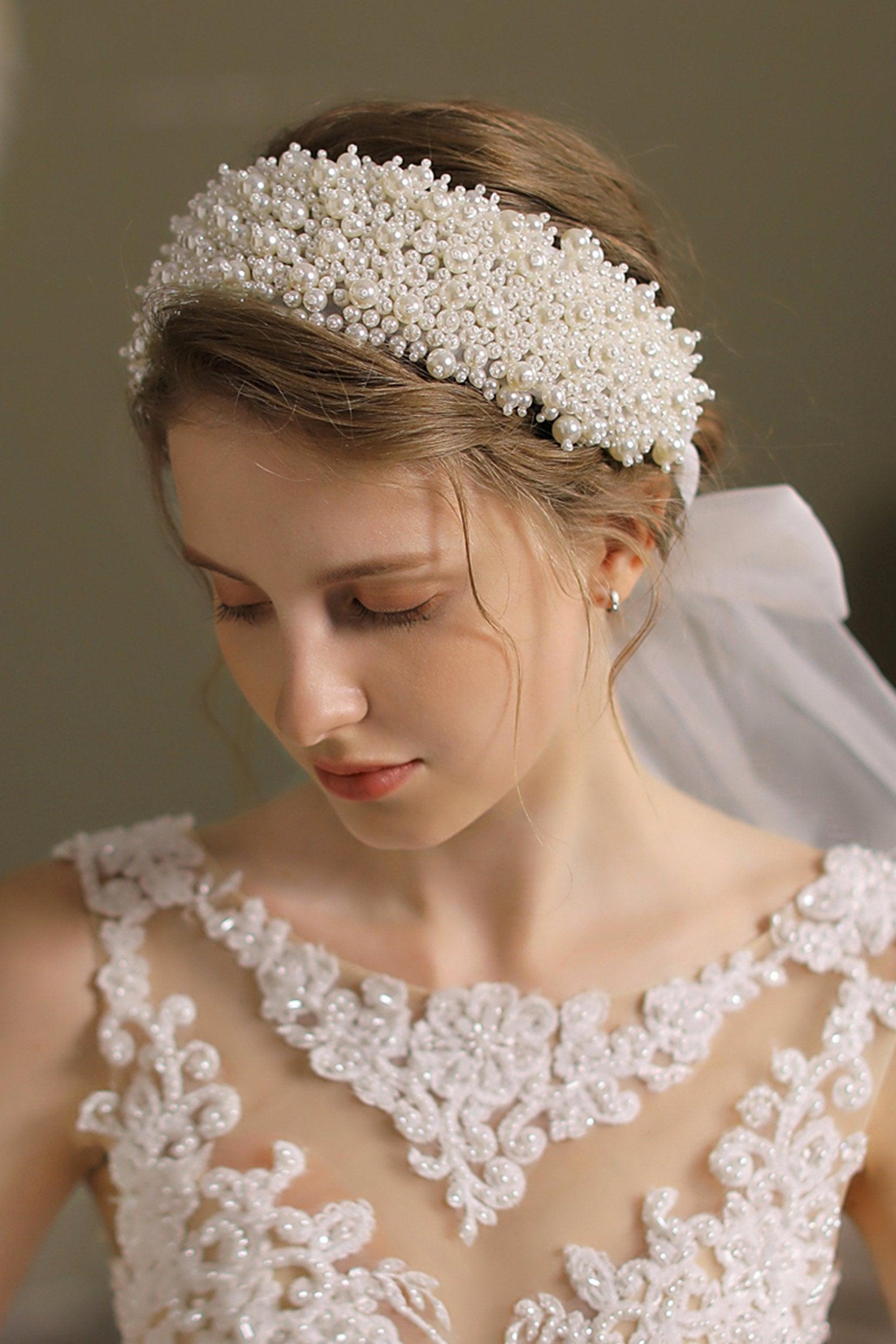 Imitation Pearl and Tulle Headbands CH0359 - COCOMELODY